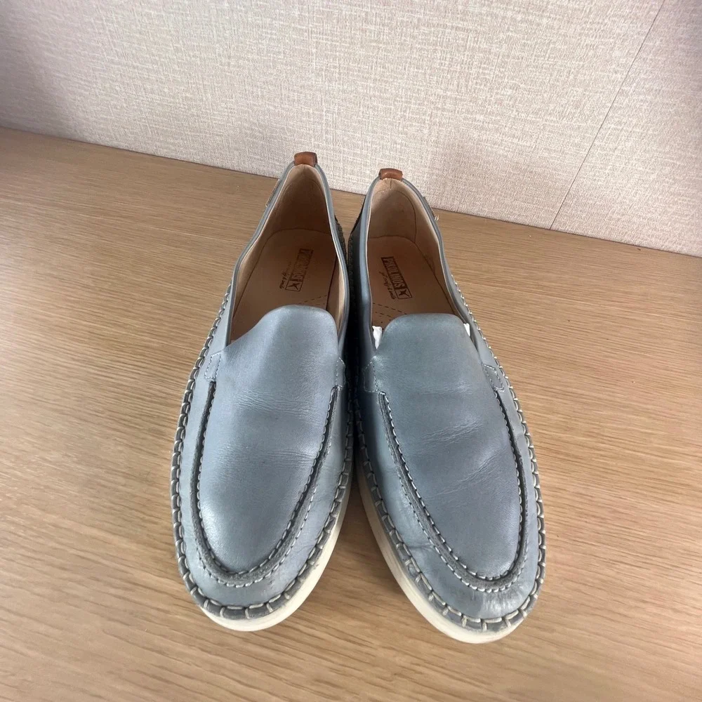 Pikolinos Mens Leather Loafers Blue Hand Stitched Spanish Comfort Shoes EU 41